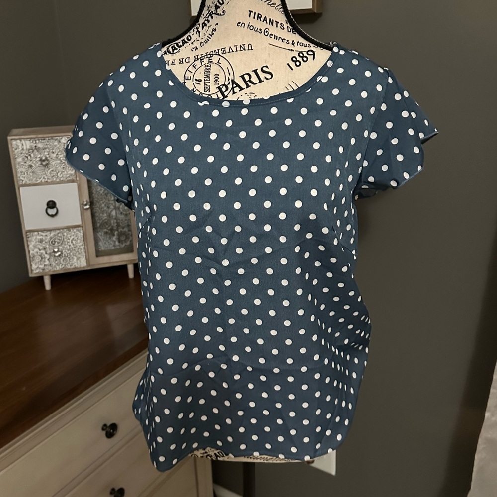 Cute blue and white polka dot shirt